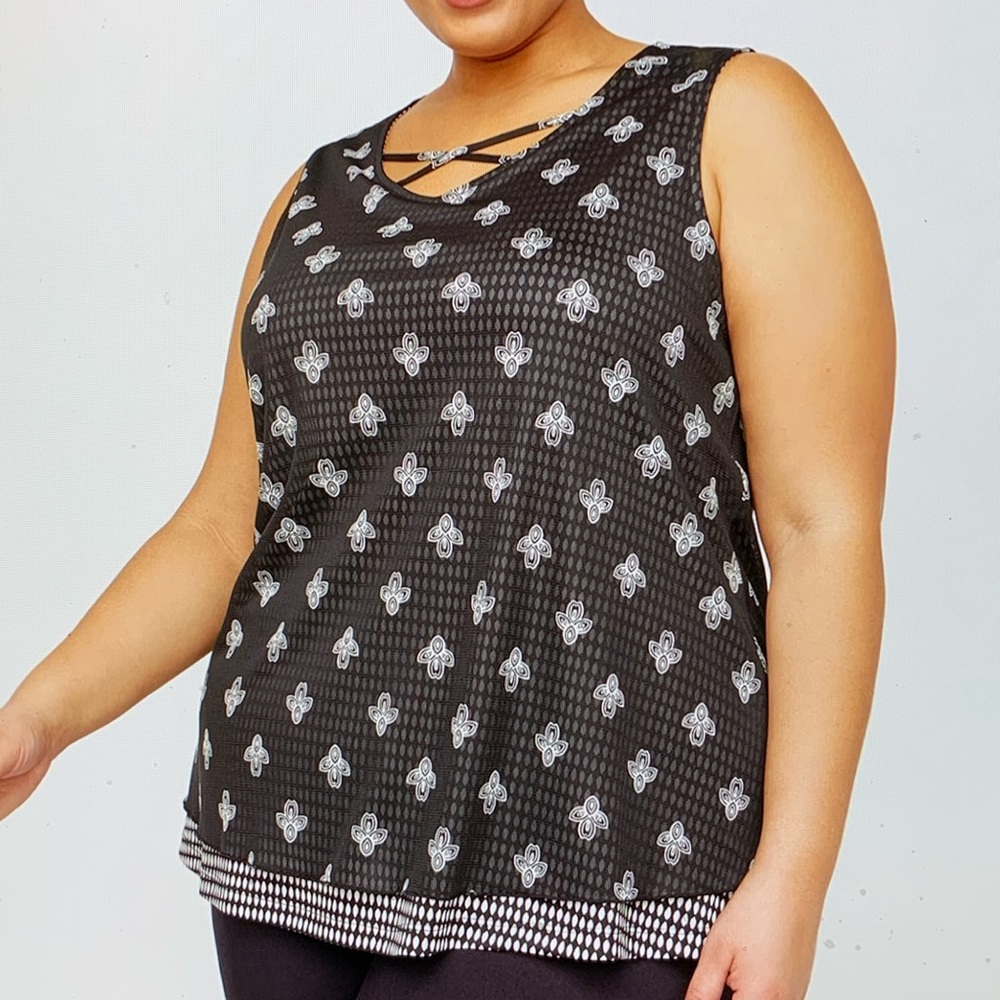 Dressy Tank. V- Neck with Criss-Cross Detail. 3X